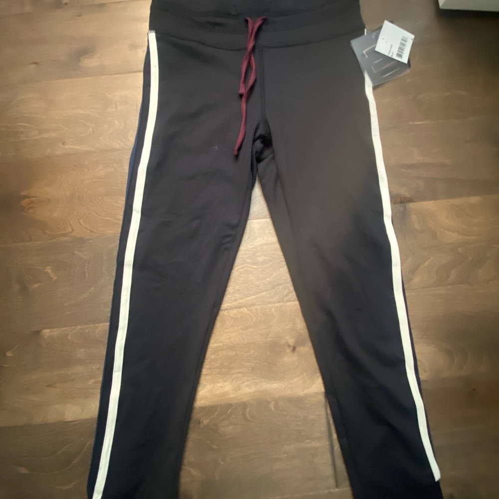Threads 4 Thought Black Joggers with White Side Stripes and Burgundy Drawstring